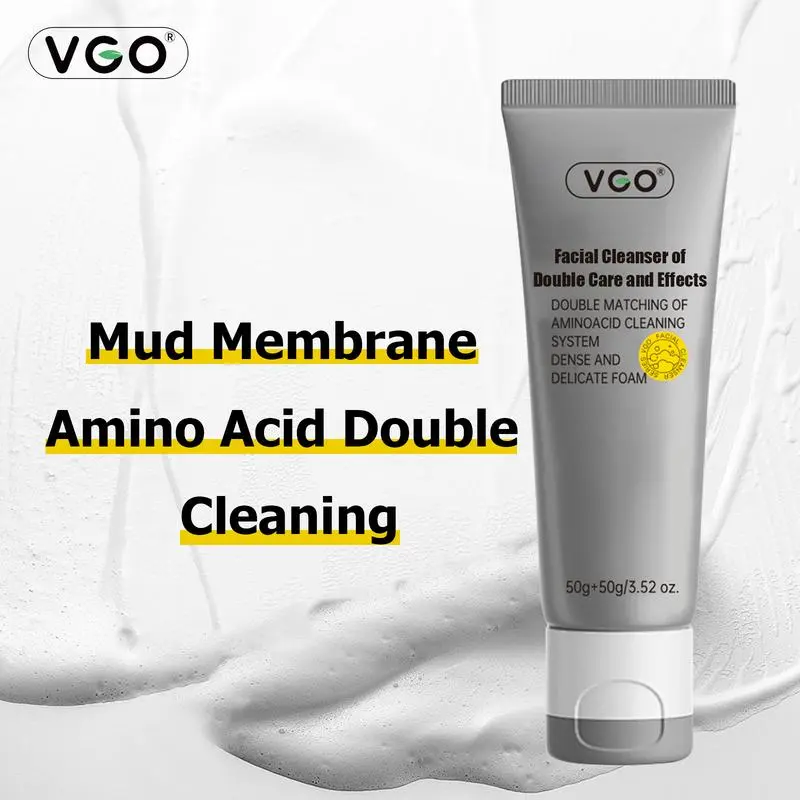 VGO Double Care Activated Charcoal & Coconut Foam Facial Cleanser - Gentle Hydrating Daily Cleansing for All Skin Types (Including Sensitive), 50g, Moisture-Boosting Formula