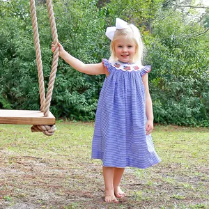 Flag Smocked Navy Stripe Angel Sleeve Dress - Patriotic Red, White & Blue Outfit for Girls
