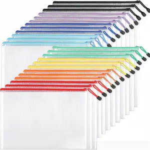 24 Transparent Mesh Zipper Bags, A4 Size Large Capacity Waterproof Classroom Organization Storage Board Game Teacher School Office Supplies, Paper Organizers, Document Organizer, File Storage Bag, File Organizer for Desk