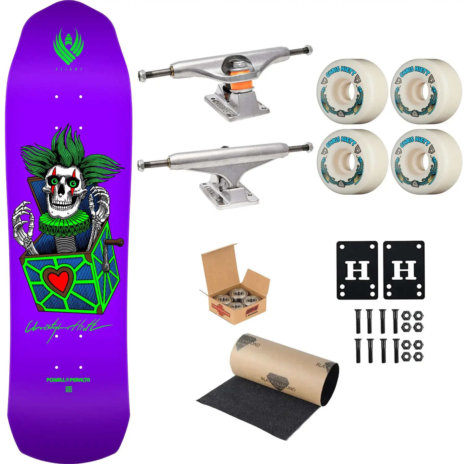 Powell Peralta Premium Flight Skateboard Chris Hiett Skull Purple 8.5" Independent Trucks, Dragon Formula Wheels, Indy Bearings