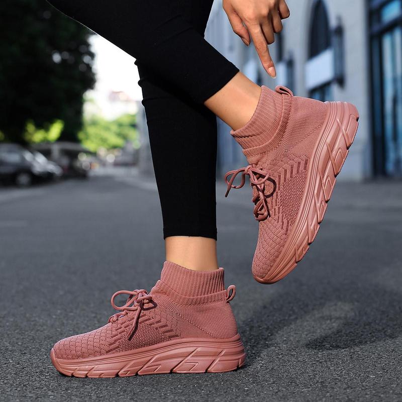 Women's Slip-On Walking Shoes - Fashionable Sports Sneakers with Lightweight Non-Slip Soles for Casual Travel & Work, Knitted Design & Platform Sole