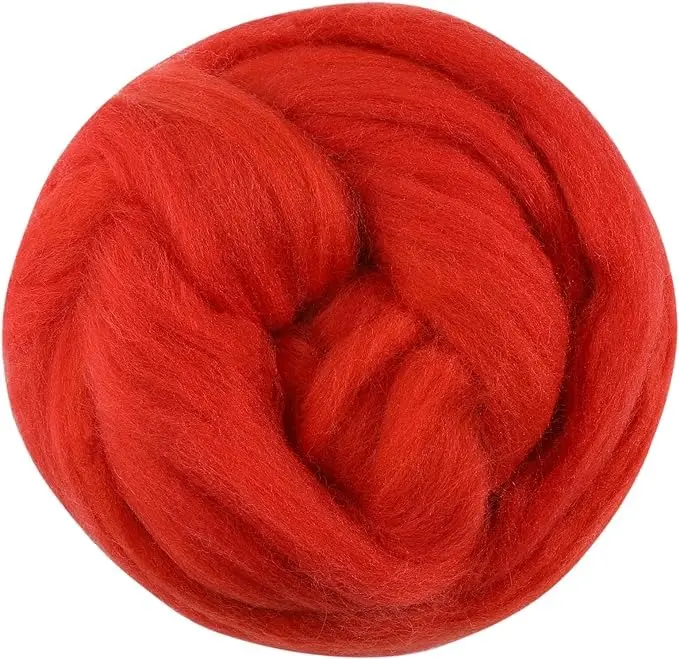 3.53oz Wool Roving White Felting Wool Needle Felting Wool Wool Felting Supplies, Pure Wool, Chunky Yarn, Spinning Wool Roving for Needle Felting Wet Felting DIY Hand Spinning (Dark red)