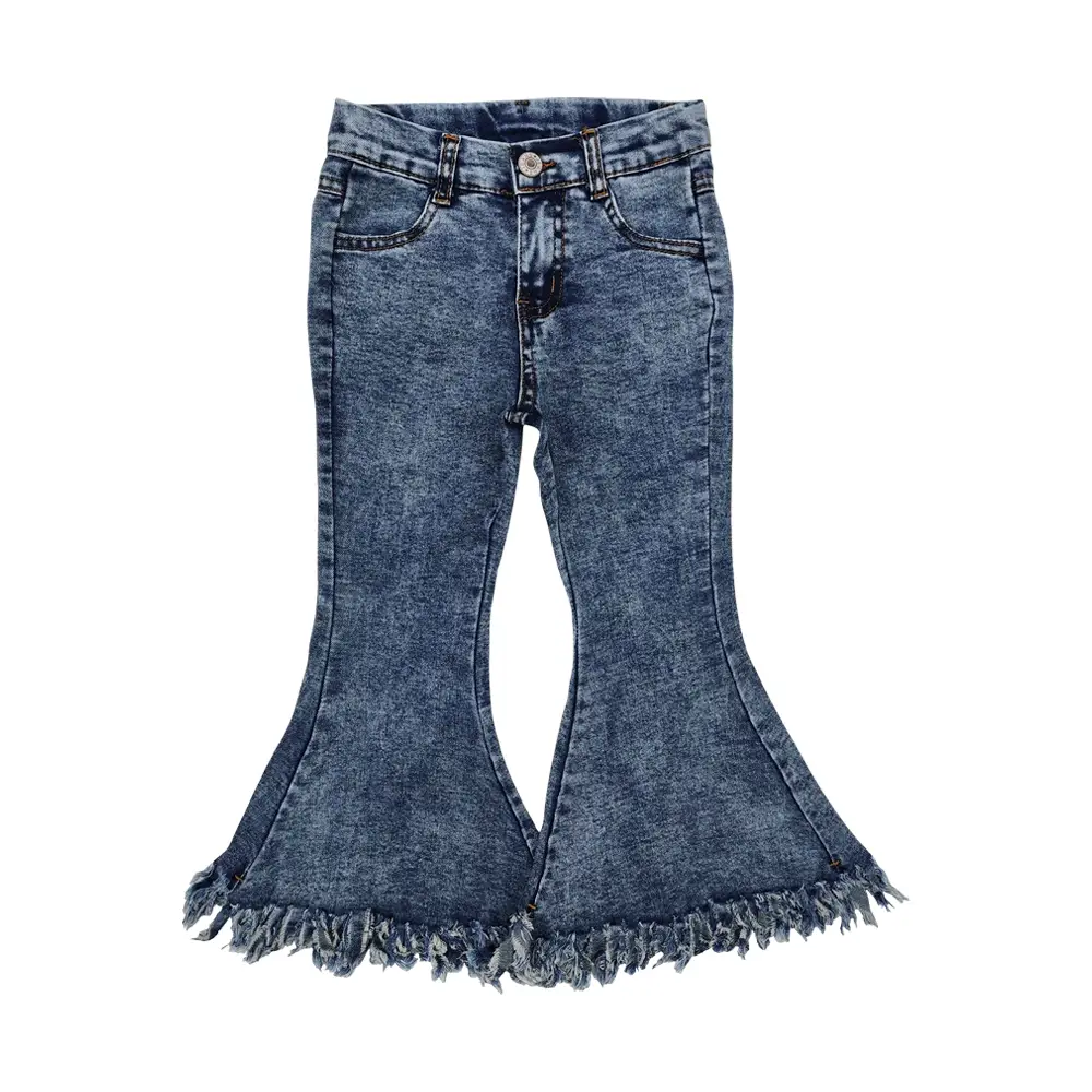P0132--Girls Fashion Denim Tassel Bell Bottoms Jeans Kids Clothes