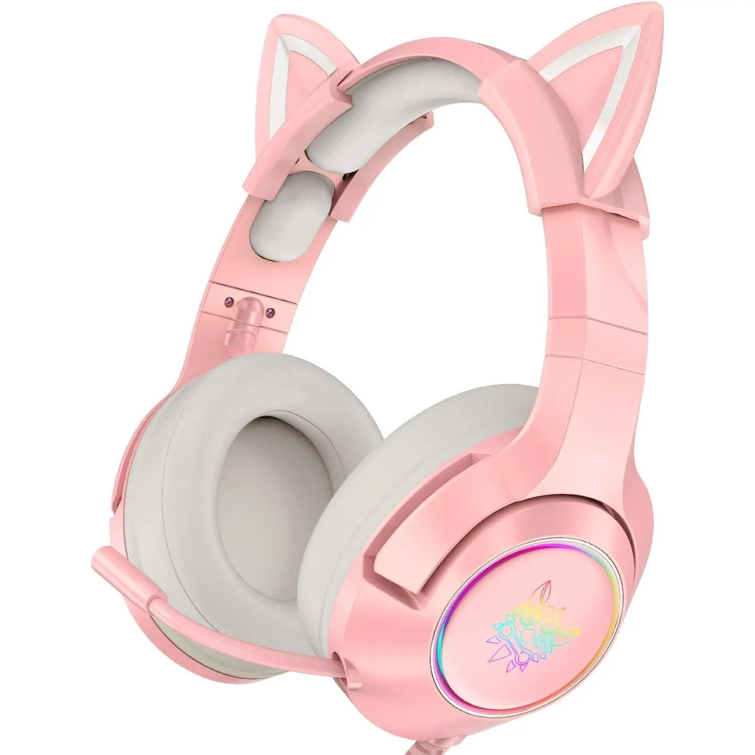 , 3.5mm Pink Headphones with Microphone, Surround Sound, RGB Backlight for PS4, PS5, PC, Mobile Phone