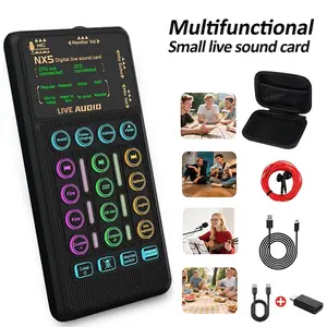 Portable Handheld Sound Card Kit, Mini Audio Mixer with 9 Sound Effects, Real-Time Voice Changer & Reverb, Bluetooth/AUX/Type-C/iOS Input, Condenser Mic & Monitor Headphone, Compatible with Phone PC Laptop, Ideal for Podcast, Singing, Recording, Gaming, P