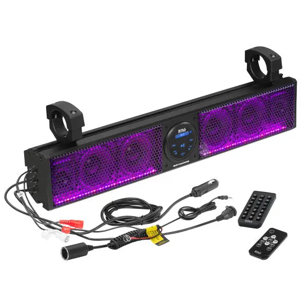 Boss Audio BRT26RGB 26" ATV/UTV Weatherproof Soundbar Speaker - Amplifier, Wireless Bluetooth, USB, RGB Lights, MP3 Compatibility, Remote Control, Charging, Aluminium Construction, Smartphone Connectivity