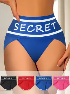 QUASTI 4 Piece High Waist Women's Fashion Briefs Set, Hip Lifting Sports Panties With Waistband Letter Design, Mix Colors High Elasticity Breathable Comfortable Soft Underwear, Anti Roll Edge Basic Women's Panty, S-XXL