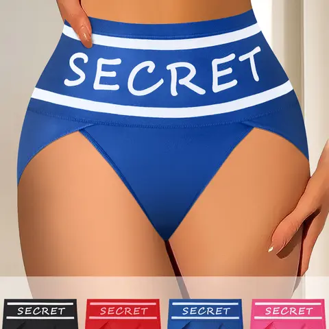 QUASTI Women's 4-Piece High-Waist Polyester Briefs Set - Comfy, Breathable, Soft Athletic Sportswear with Hip-Lifting Design, Waistband Letter Detailing, Anti-Roll Edge, High Elasticity, Fit for S-XXL