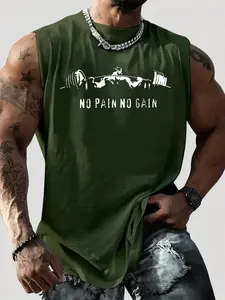 Men's "No Pain No Gain" Gym Graphic Sleeveless Tank Top, Gym Tops, Sleeveless Sports Top, Workout Muscle Shirt, Fitness Motivation Streetwear #GymWear #FitnessMotivation #MensWorkoutTank #Bodybuilding #TikTokMadeMeBuyIt