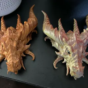 3D Printed Dragon Head Wall Decoration - Orange Color, Hanging Wooden Ornament, Hangable Decorative Piece