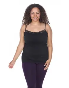 Plus Size Lace Trim Tank Top, Black - One Size, Outfits, Lingerie, Camisole, Sleeveless