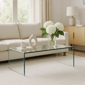 Sleek Transparent Tempered Glass Coffee Table, No Assembly Required, Anti-Slip Pads & Easy Clean for Home Sleek Transparent Tempered Glass Coffee Table, No Assembly Required, Anti-Slip Pads & Easy Clean for Home