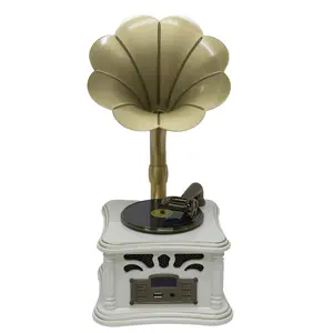 Mini Wooden Vintage Phonograph Speaker System with, USB/Aux Inputs, Stereo Speakers White Retro Home Entertainment Center for Living Room, Bedroom, Office, Bedroom Audio, Classic Aesthetic,Auxiliary Input, Music Lovers, Office Audio, Rustic Decor