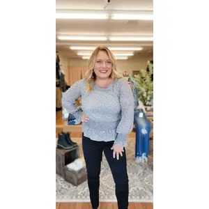 L/S Smocking Band Ditsy Print Top
