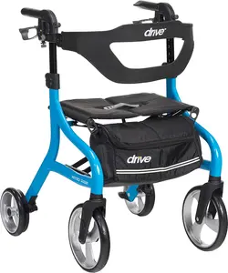 Nitro Sprint Foldable Rollator Walker with Seat, Standard Height Lightweight Rollator with Large Wheels, Folding Rolling Walker, Walker Rollator with Seat, Blue