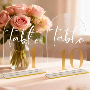 Arch  Wedding Table Numbers with  Font & Stands - 5''x7'' Clear  Table Number Signs for Wedding Reception, Anniversary, Event & Party Decor (Set 1-10)
