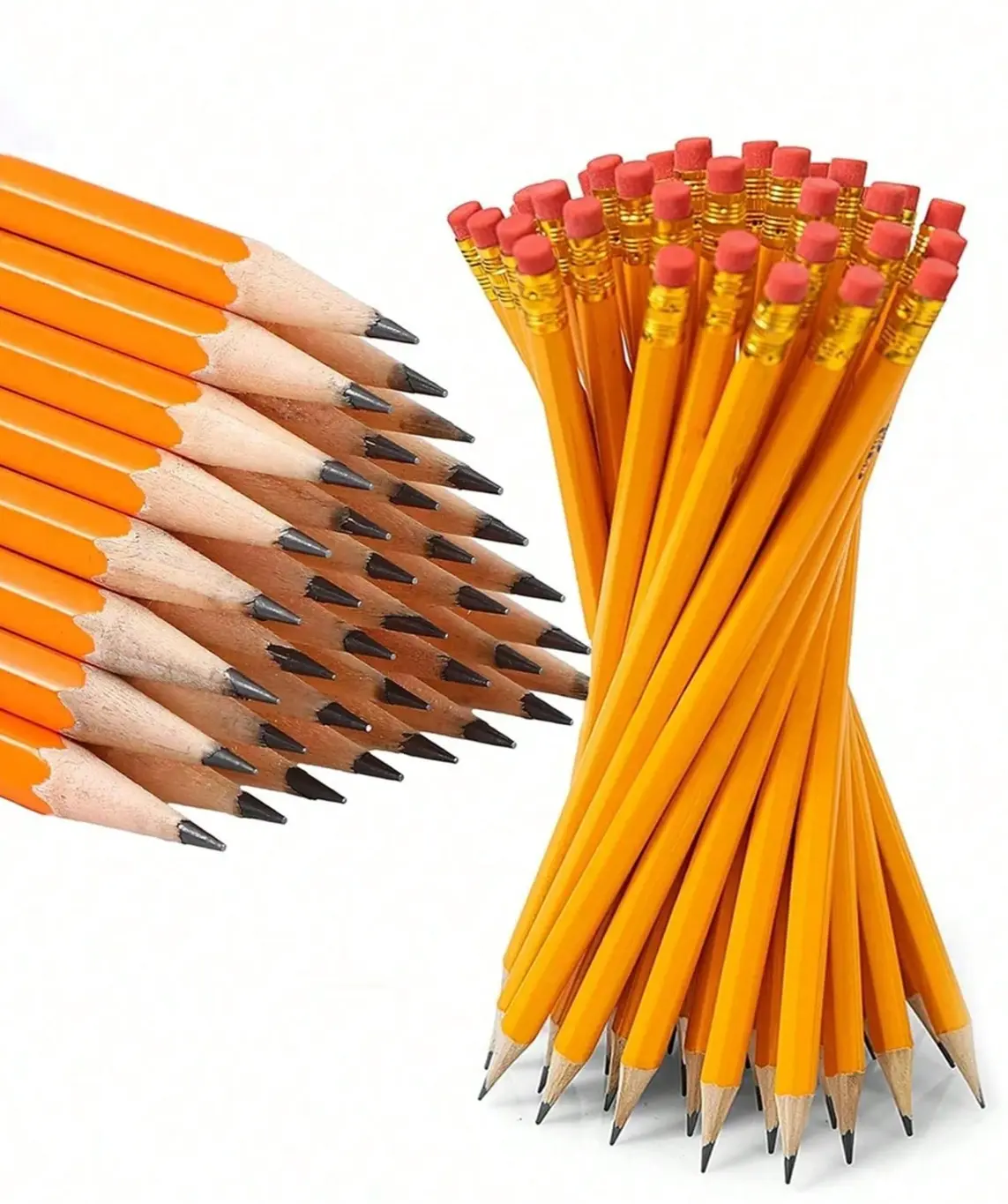 10Pcs/30Pcs/50Pcs/100Pcs Random Color Wooden Pencils with Eraser Caps, HB Graphite Pencils for Student Writing, Office & Drawing Supplies, Soft Eraser Top, Back to School Stationery
