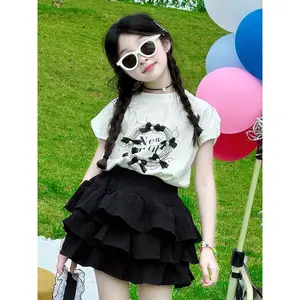 2025 new summer lightweight two-piece outfit for girls: top and skirt combination, including an ultra-cute short-sleeved T-shirt and a half skirt, suitable for older girls