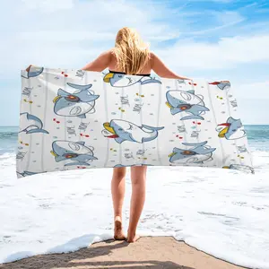 Music Shark Fresh Beach Towel, Light Blue Striped Pool Towel, Earphone Shark Note Pattern, Large Lightweight Bath Towel Blanket, Suitable for Beach Vacations, Pools and Home Decor for Women or Men, Gift Choice