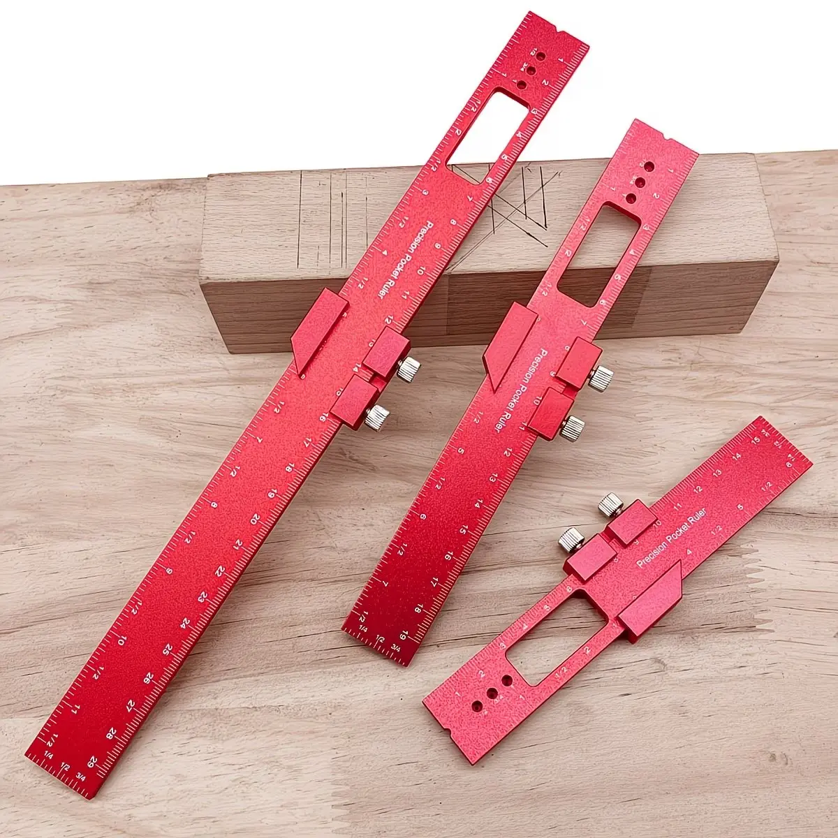 Precision Aluminum Pocket Ruler Set, Measuring Ruler, 6/8/12 Inch (approximately 1.6 Cm) Scale, Adjustable Sliding Rule with Stop Block, Woodworking Measuring Tool, DIY Woodworking Engineering