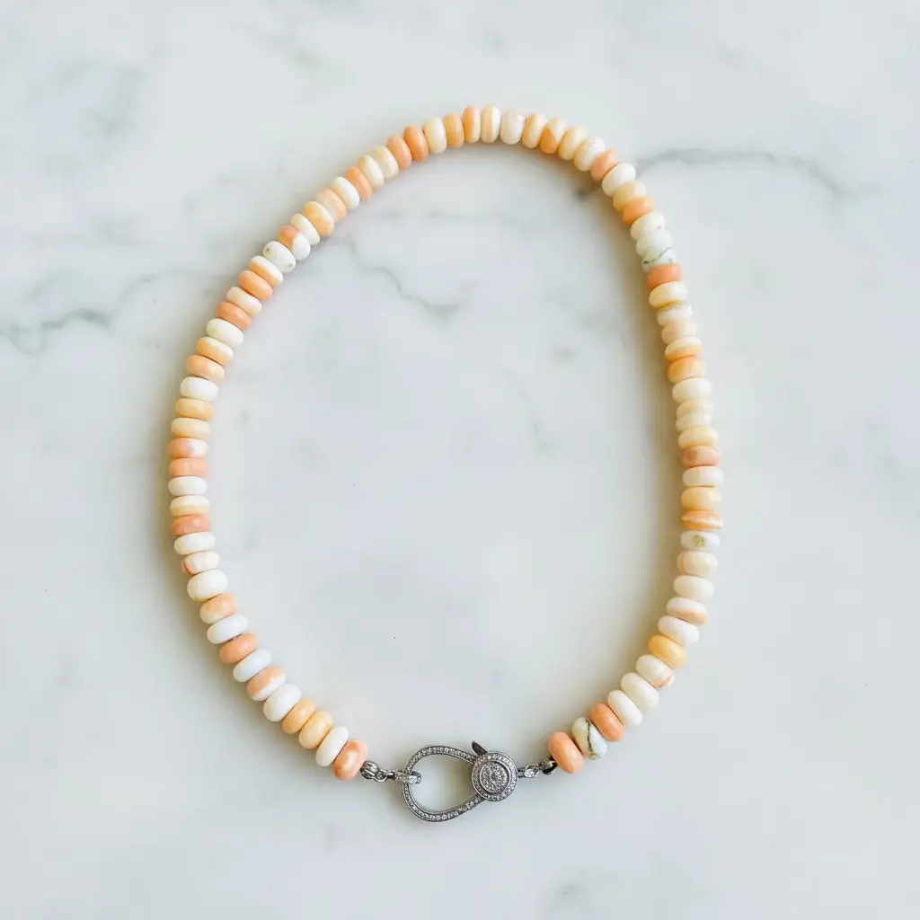 Orange Opal Beaded Necklace with Pave Diamond Clasp