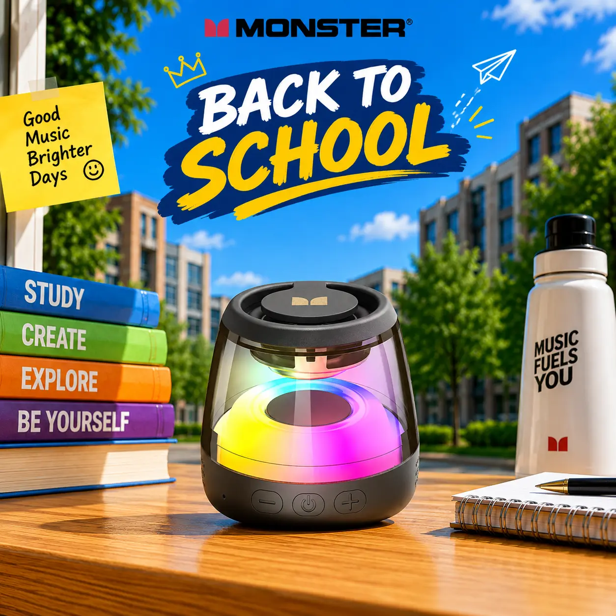 Monster Mini Bluetooth Speaker, Portable Wireless Speaker with RGB Lights, TWS Pairing, 360° Stereo Sound, Magnetic Mount, TF Card Support, Bluetooth 6.0, Long Battery Life for Outdoor, Travel & Party