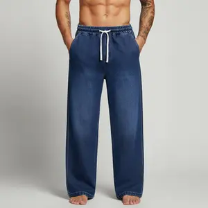 Men's jeans autumn and winter style, regular casual denim pants, loose straight fit men's pants, drawstring design pocket men's jeans