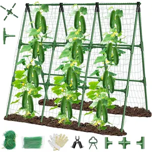51" x 53" Cucumber Trellis for Raised Bed, A-Frame Garden Trellis for Climbing  Outdoor, Rust-Proof Metal Support for Tomato, Peas, Beans, Zucchini & Vines, with Netting & Clips