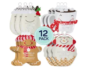 Beauty Holiday Treats Christmas Face Mask Bundle | Korean Facial Mask | Hydrating, Soothing and Moisturizing Sheet Mask Set | Stocking Stuffers for Women | Bulk Christmas Gifts | 12 Pack