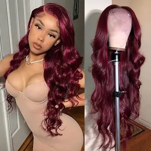 GK 28 Inch 99J Burgundy Lace Front Wigs Human Hair 13x6 HD Transparent Body Wave Lace Front Wigs Pre Plucked 99j Burgundy Red Wine Glueless Human Hair Wigs for Women