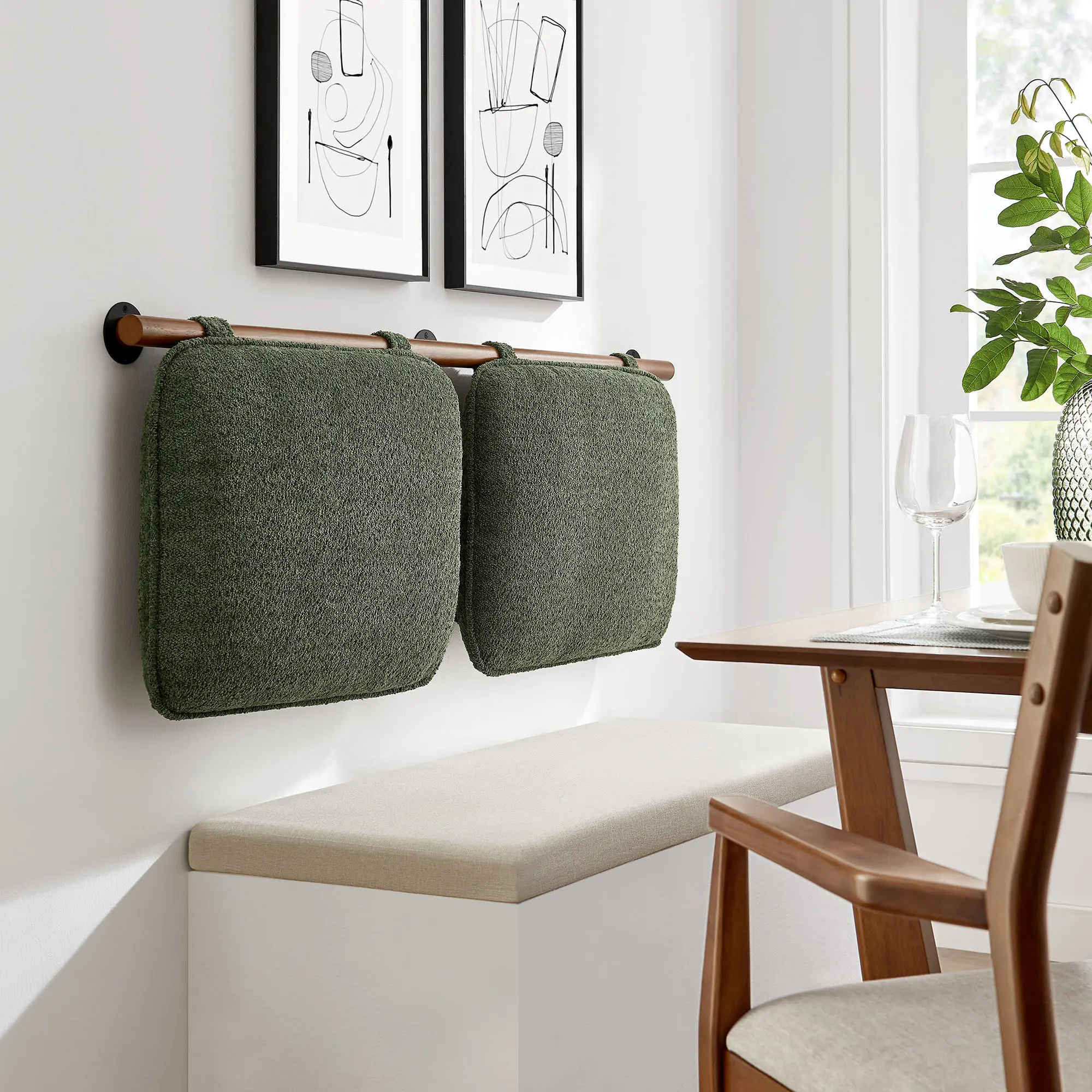 Cozy Chenille Upholstered Queen Headboard - Anela Wall-Mounted, Sage Walnut Finish, Style-Enhancing, Compatible with Pillows & Cushions, Ideal for Home Bar Nooks