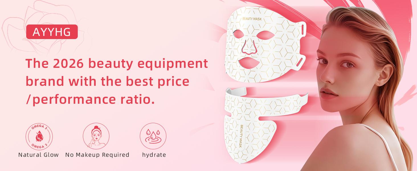 AYYHG Led Red Light Therapy Face & Neck Mask, 7  Led Light Therapy Facial Mask, Infrared Red Light Therapy Mask, Infrared Light Skin Rejuvenation(White)