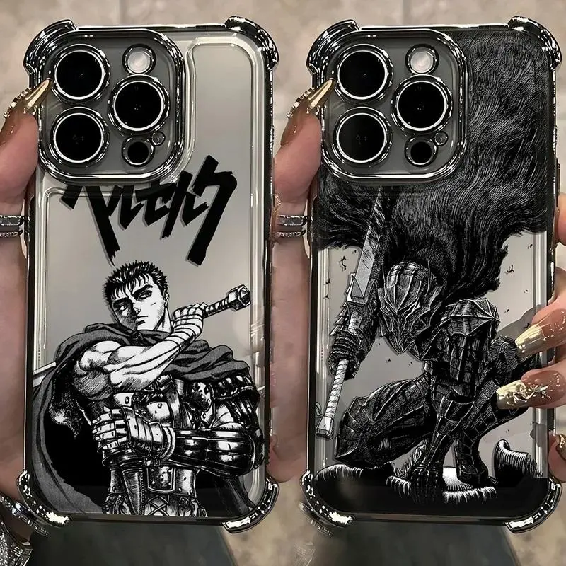 Personalized Berserk Guts Cartoon Animal Pattern Phone Case for iPhone 16 Plus,17 Air,16,15,14,13,12,11 Pro Max,X,XR,XS Max,7,8 Plus - Colorful Plating TPU, Full Coverage, Anti-Fall Airbag Back Cover with Protection & Resistance, Mobile Phone Accessory, F