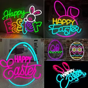 Easter Egg Neon Sign, LED Easter Bunny Neon Light, Dimmable Happyeaster Neon Signs, Easterr Bunny Egg Neon Signs Decorations, eastre Gifts for Kids Spring Front Yard Sign Bedroom Home Eastre Wall Decor Atmosphere Light, Home Decor Lighting