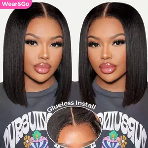 Pre-Bleached Straight Bob Hair Pre-Cut HD Lace Wear Go Wig Pre-Plucked Natural Hairline Beginner Friendly Shipping in 24H