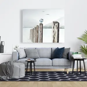 360 stand 48x60 in. High Def Coastal Bird Landscape Wall Art - Seagull at the Marina Artistic Photo Print, Home Decor for Rooms, Decoration, Artwork