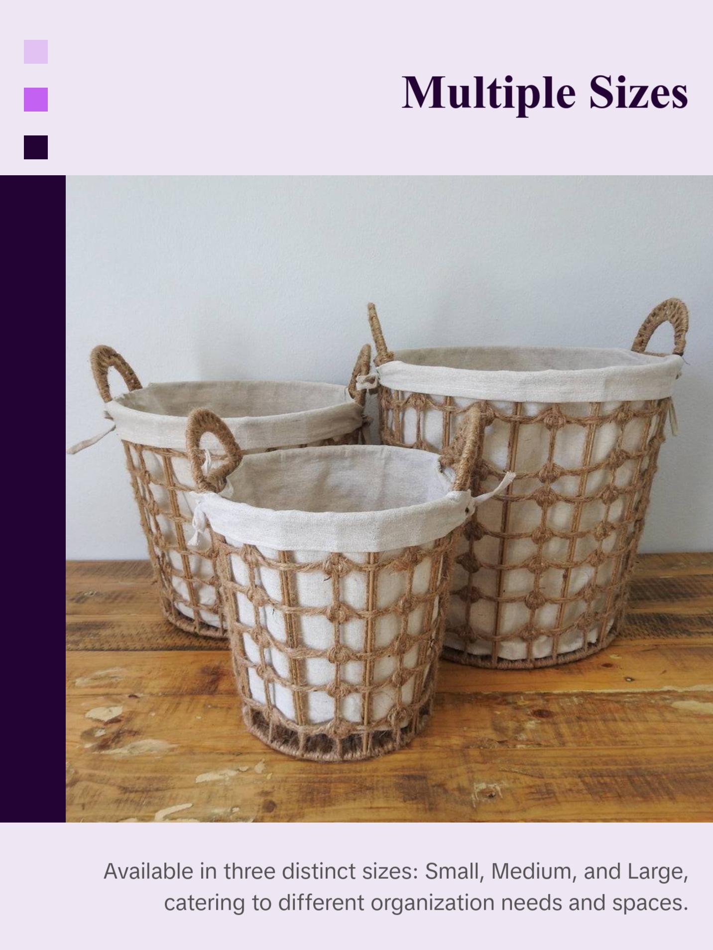 Round Hemp Tied Wire Basket with Fabric Inner