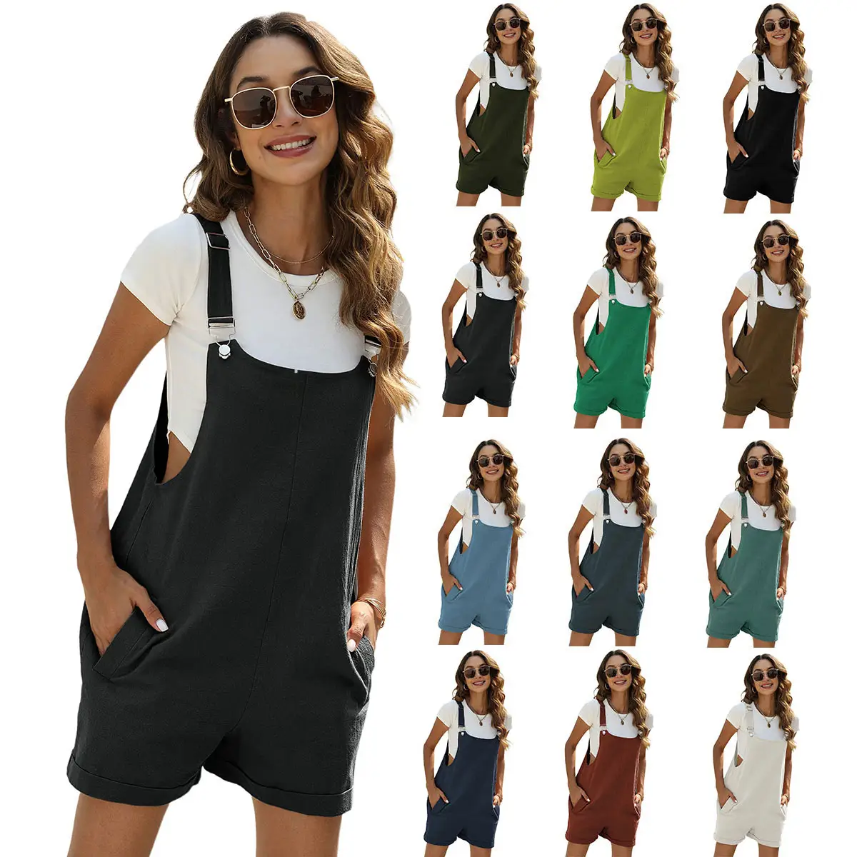 Naeduo Women's Cotton Linen Short Overalls | 2025 Coastal Cowgirl Summer Must-Have | Adjustable Bib Straps Giant Pockets | Cottagecore Workwear & Beac