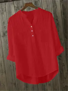 Japanese minimalist vertical striped cotton and linen shirt with multiple colors available. Stand up collar, half open collar, loose top, versatile for commuting, daily use, breathable, versatile, casual shirt Blouses