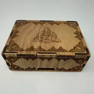 Wooden Tarot Card Storage Box Celtic Knot Altar Keepsake with Intricate Design and Secure Closure