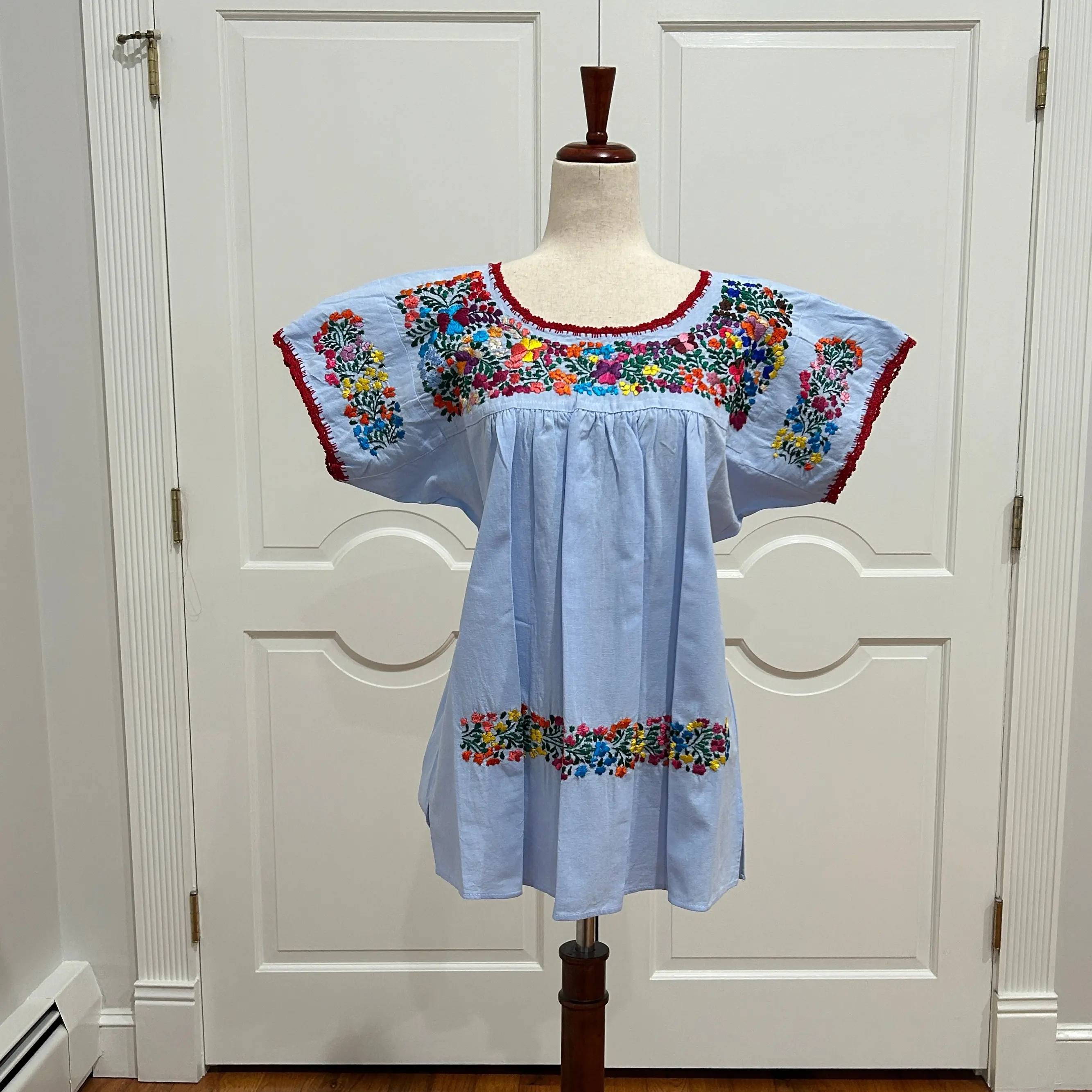 Sandra Blouse From San Antonino Oaxaca Mexico. Embroidered Artisan Top, Boho, Hippie, Hand Made, hand crocheted,