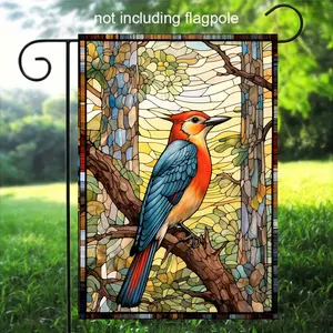 1pc, Stained Glass Woodpecker Garden Flag, Woodpecker Flag, Bird Garden Flag, Double Sided Garden Yard Flag, Home Decor, Outside Decor, Yard Decor, Garden Decor, Holiday Decor, No Flagpole 12x18in
