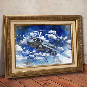 1Count Vintage Framed Painting, Cool Fighter Jet In Blue Sky Images, Nordic Style, Retro Poster Art, Valentine'S Day, Christmas And New Year Gift, For Living Room, Bedroom, Office Decor, Print Canvas Artwork