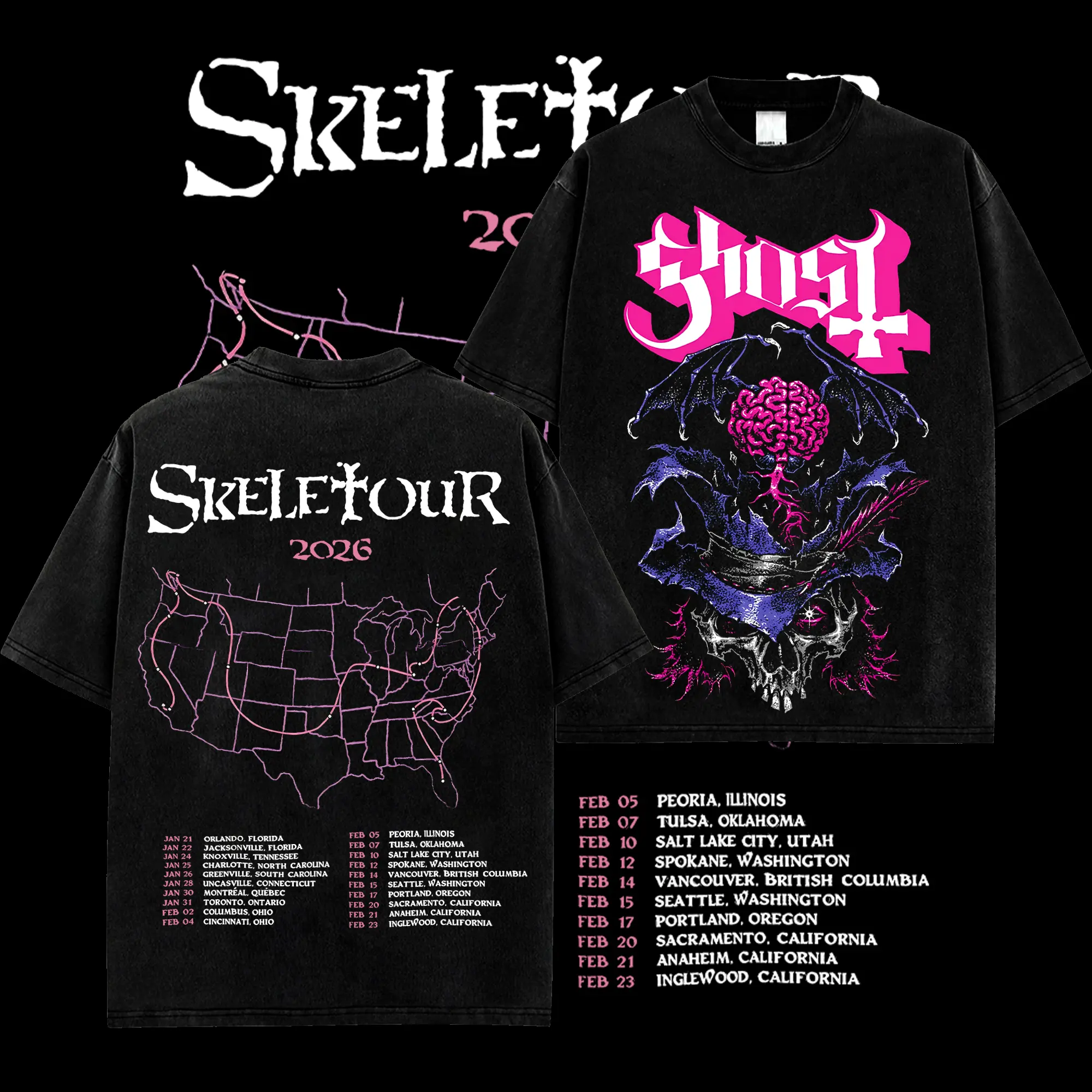 [MetalStyle] Ghost Band Skeletour 2026 Tour Date Retro Unisex 100% Heavyweight Cotton T-Shirt, Ghost Skeletour 2026 Tour Merch, Ghost Band Papa V Cotton T-shirt Gift For Rock Music Lovers, Gothic Punk Emo Grunge Y2K Outfits