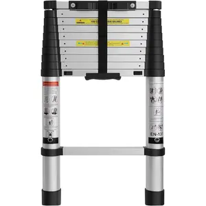 10.5 FT  Telescoping Ladder,  Button Retraction Extension Ladder, 375 lbs Load Capacity with Non-Slip Wide , Compact Portable for Indoor Outdoor Use, RV, Attic and Roof Use