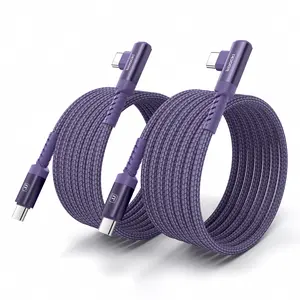 toocki 60W USB C to USB C Cable (2-Pack 6.6FT), Right Angle Fast Charging USB C to USB C Charger Cable Compatible with iPhone15 Pro Max/Plus/MacBook Air/Samsung S23 Ultra /S22 Note 20