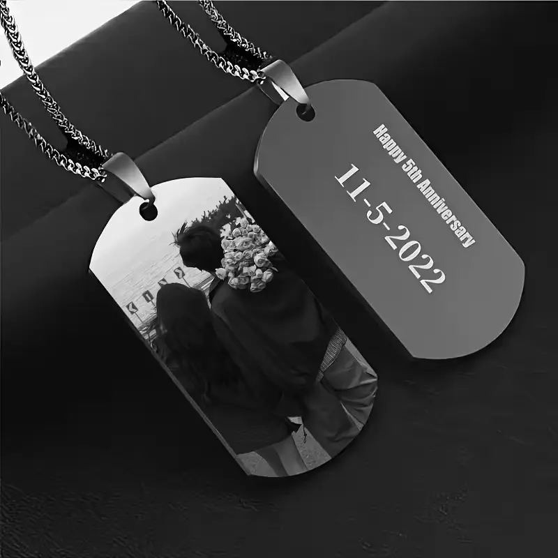 Custom Photo Dog Tag Necklace | Personalized Couple Jewelry | Engraved Metal Pendant Gift for Boyfriend GirlfriendWear Your Memories Close to Your Heart! Custom Couple Photo Dog Tag Necklace | The Ultimate Anniversary Gift