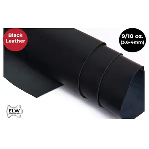 ELW Oil Tanned Black Leather 9-10 oz (3.6-4mm) Thickness Pre-Cut Cowhide Full Grain Leather for Tooling, Holsters, Knife Sheaf, Carving, Embossing, Stamping