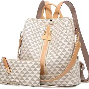 Backpack Purse for Women, PU Leather Travel Satchel Handbag, Convertible Design Bag with Purse, 2 Piece