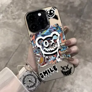 Colorful Silvery Graffiti Bear Pattern Case for iPhone 17 Pro Max 16 PluS 15 14 13 Pro Plus Shockproof Anti-Scratch Durable PC Back Protective Cover